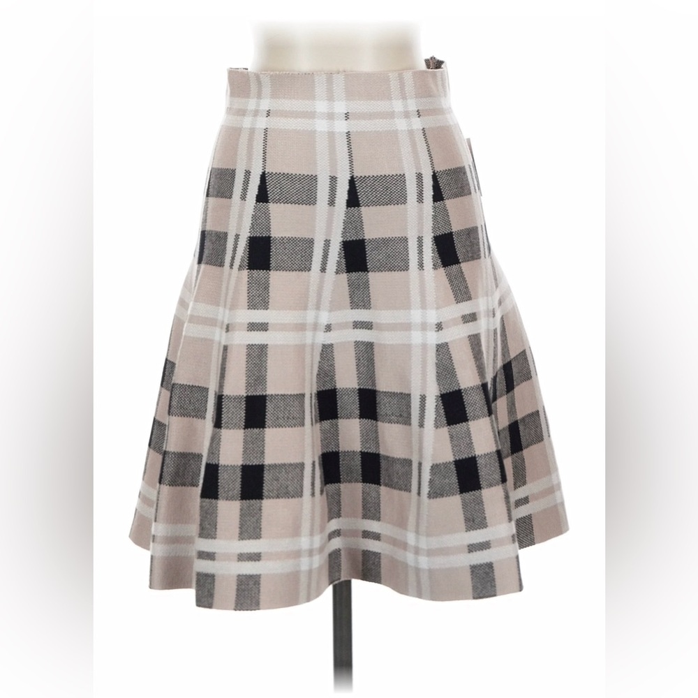 Classic Plaid Circle Skirt in Beige, Black & White